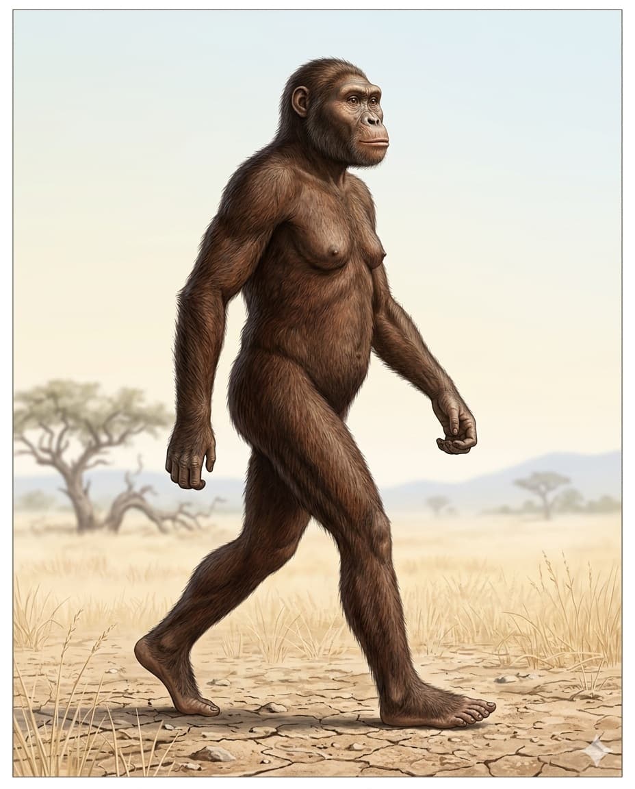 Scientific illustration of Australopithecus afarensis, Lucy's species