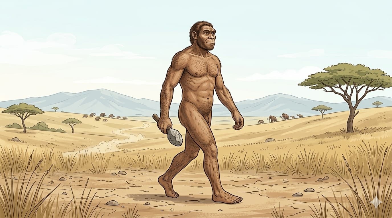 Wide illustration of the habitat of Homo erectus