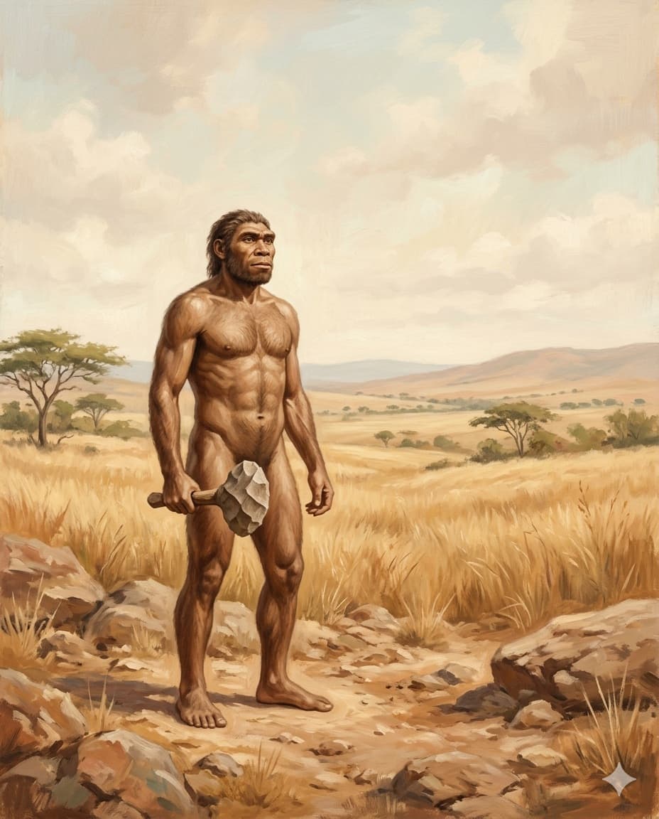 Scientific illustration of Homo erectus, Upright human