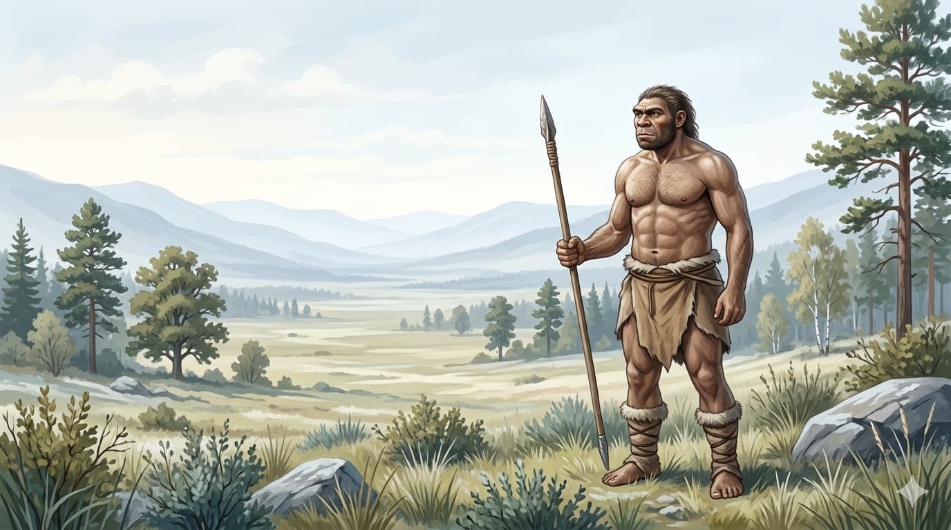 Wide illustration of the habitat of Homo heidelbergensis